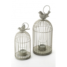 Antiqued Metal Tealight Cage with Bird